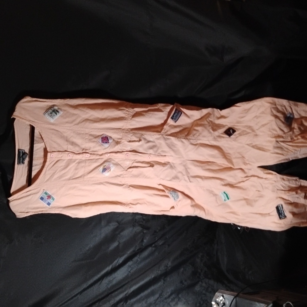 Vtg 80s Peach Cotton Oversized Festival Jumpsuit w/ Appliqué Patches – Size M - Picture 3 of 17